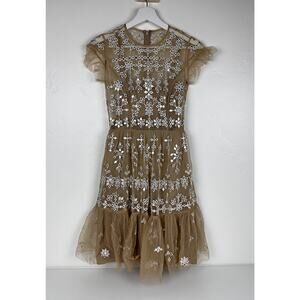 BHDLN Anthro Tristan Mini Tulle Dress Nude Mirror Embellishment Size US 0